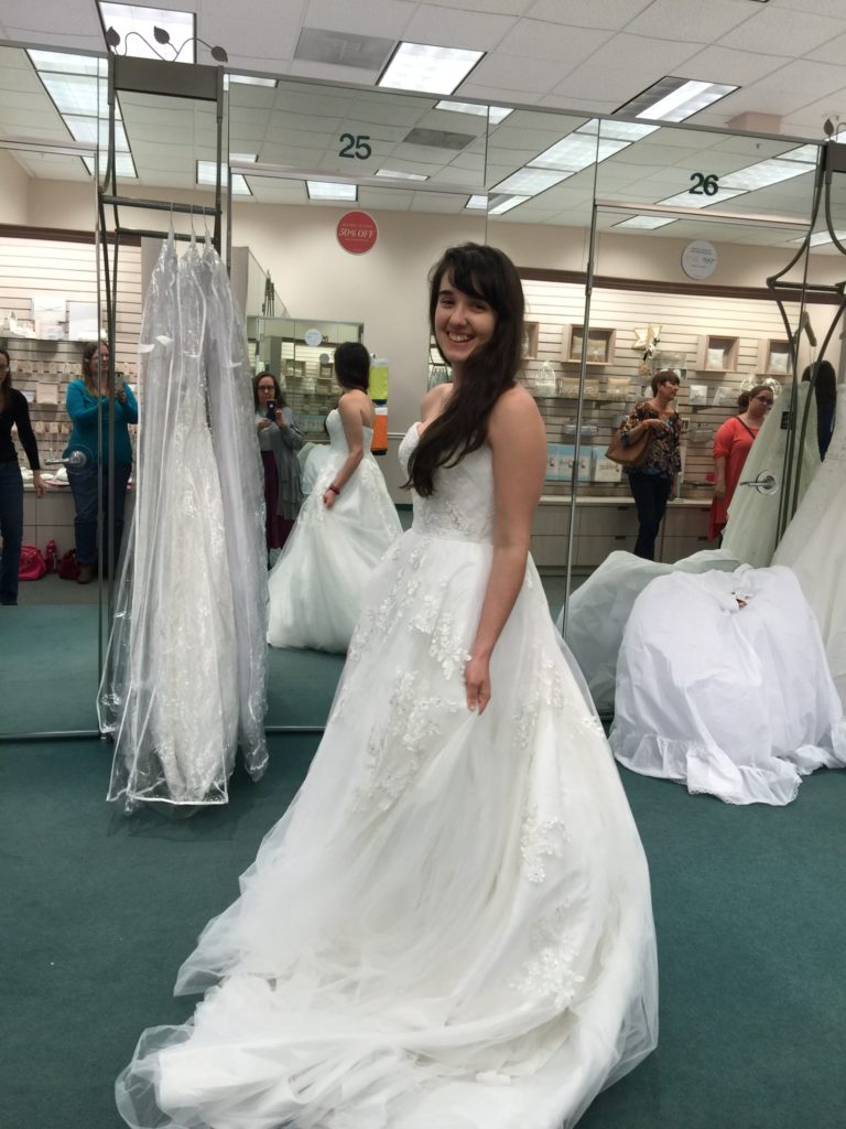 The first dress I tried on. It's was flower princesses-y but way to heavy.